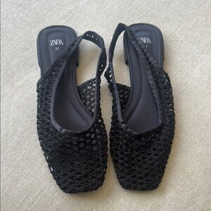 Zara Black Flats with Woven Texture
